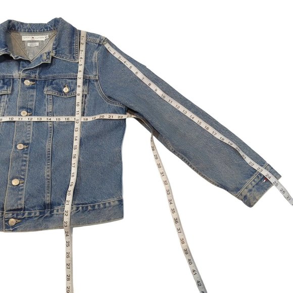 Vintage Tommy Hilfiger Denim Jacket Trucker Jean Women's XL BLUE Made In USA - Picture 9 of 9